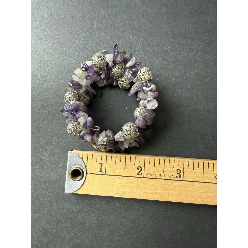 Amethyst Chip Gemstone Stretch Bracelet Purple Wide Boho Festival Statement - Picture 4 of 4